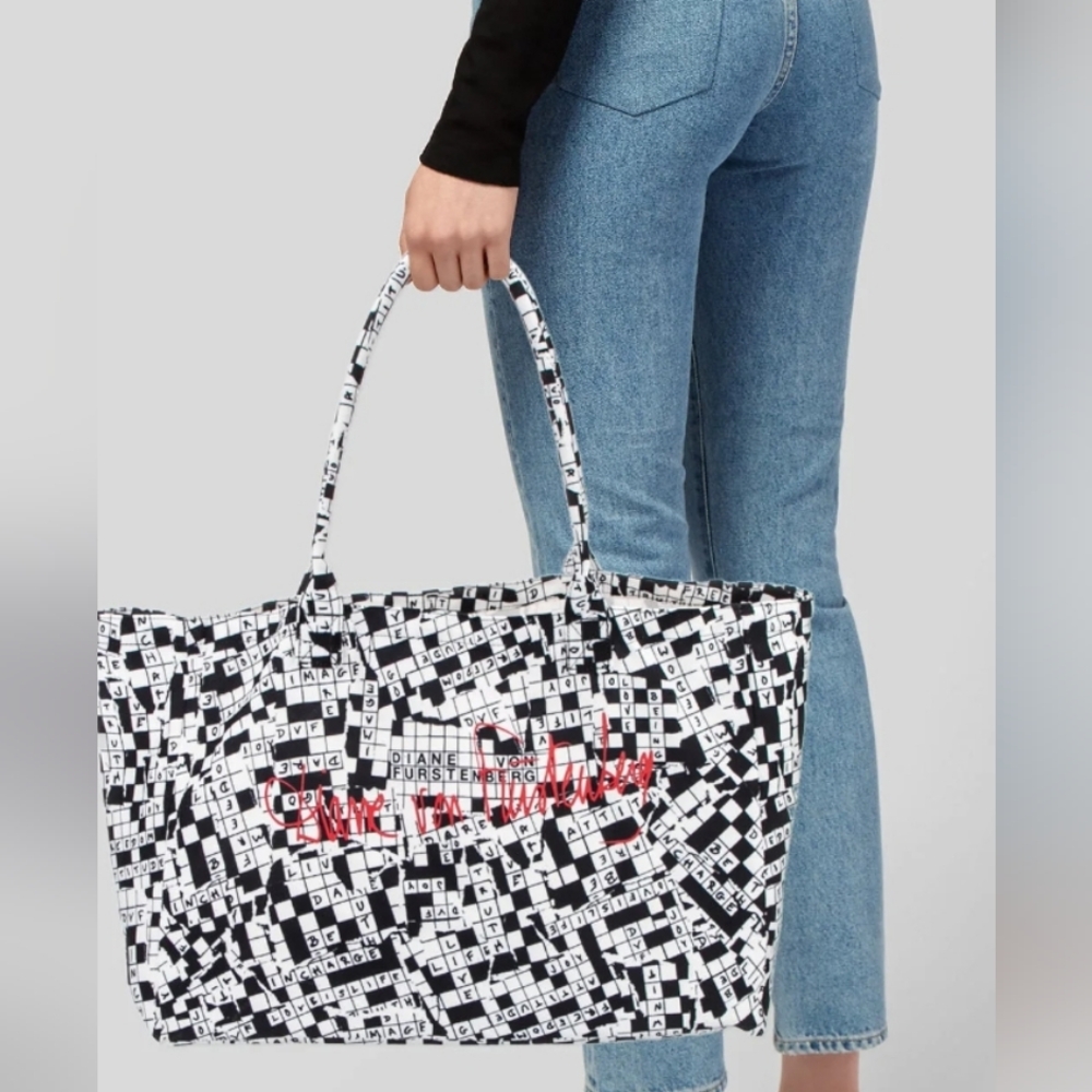 NWT DvF 50th Anniversary Black‎ & White Oversized Scrabble Tote